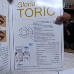 Gloria Toric contact lens specification sheet with vial