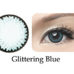 glittering blue contact lens