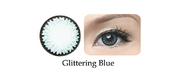 glittering blue contact lens
